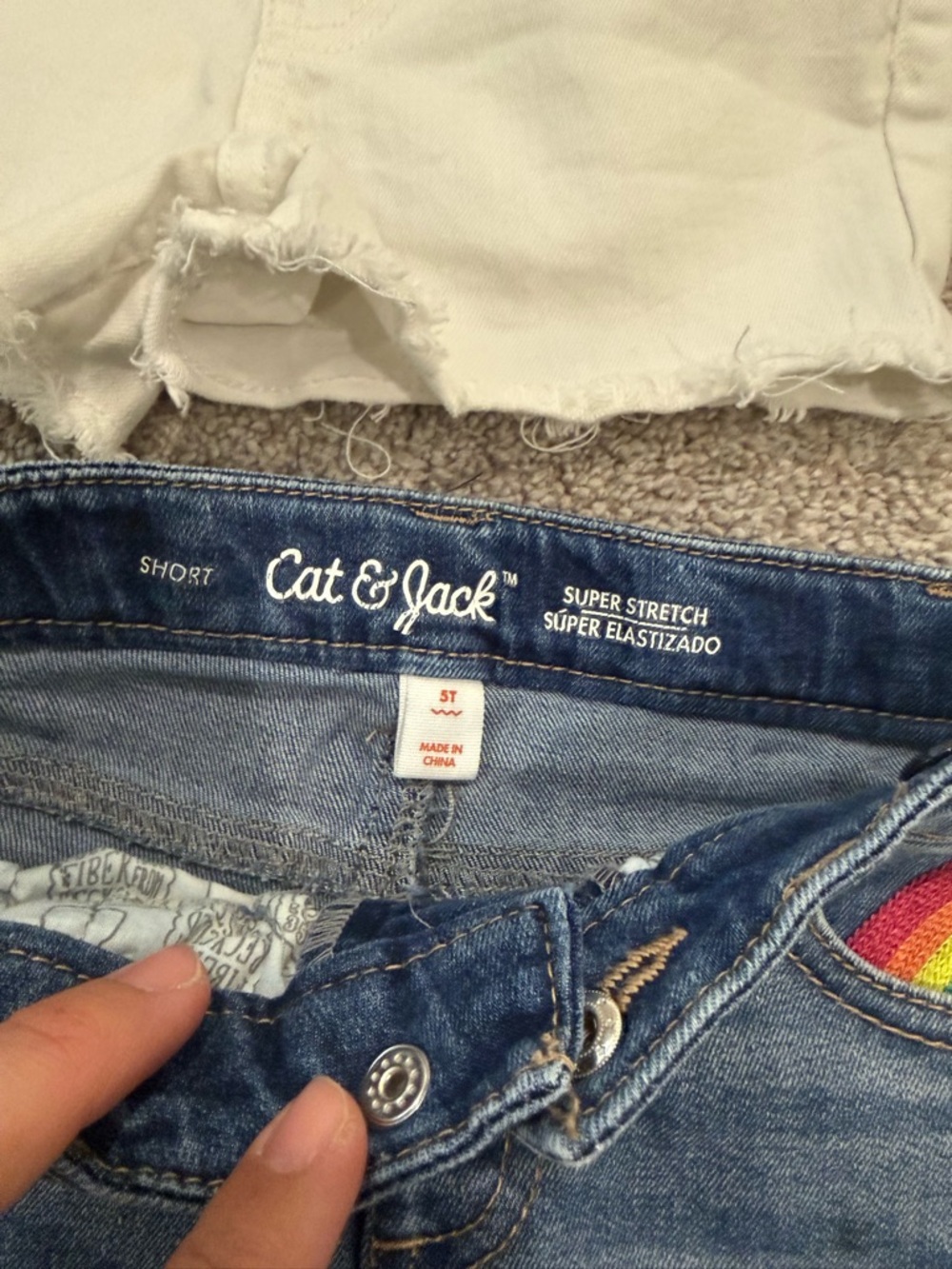 Cat & Jack Blue Denim Shorts with Rainbow Patch - Picture 2 of 3
